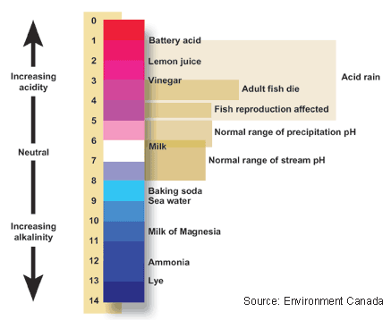 The pH scale goes from 0 to 14, and a pH of 7 is neutral.